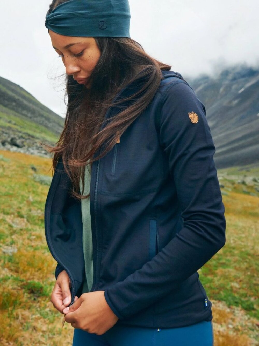 Fjallraven Women's Keb Fleece Hoodie M Dark Navy Blue Outdoors Hiking Athletic